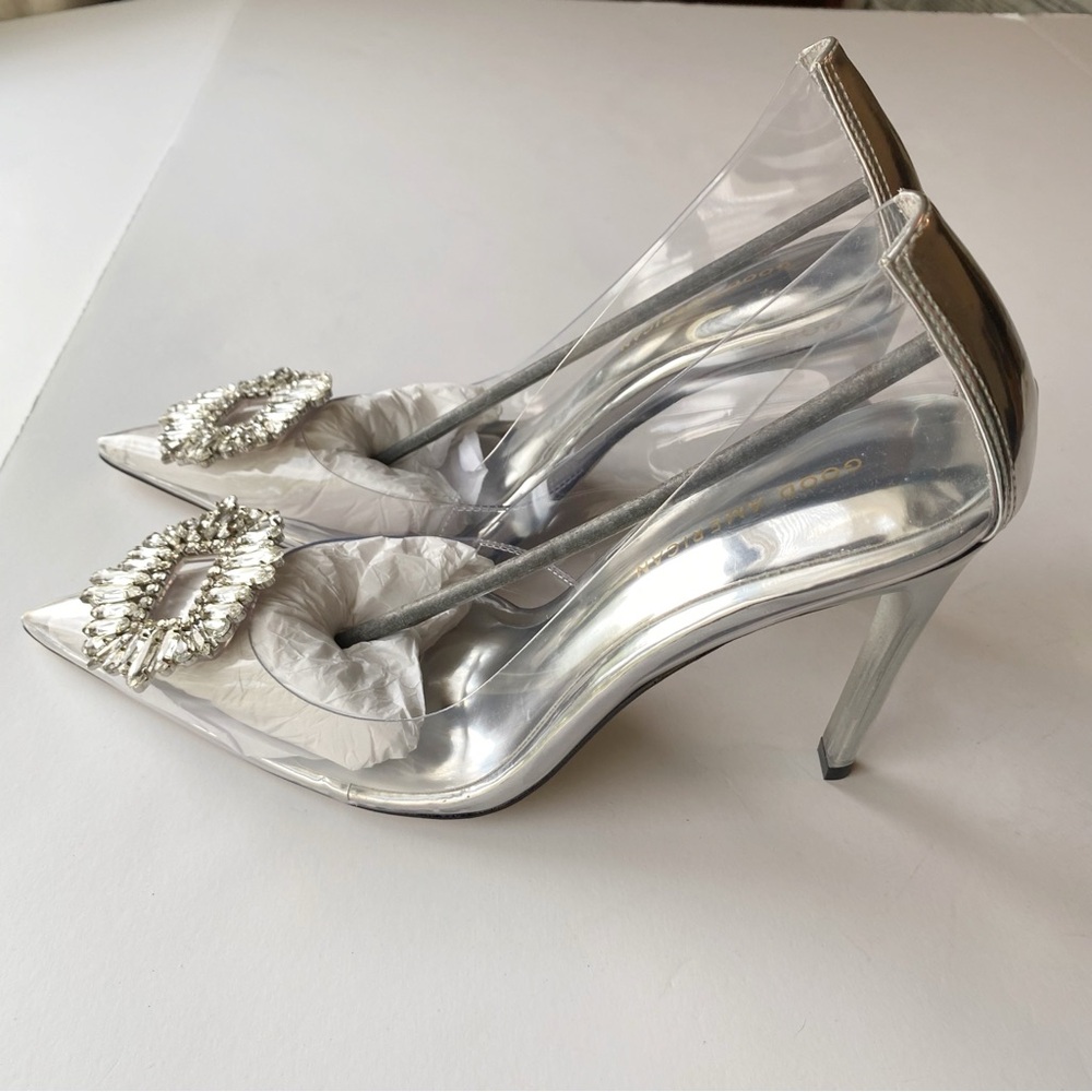 Good American Cinder f*cking Rella Pump Metallic Silver Heels Size 10 NWT - Picture 3 of 13